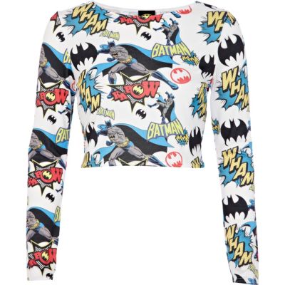 White Batman comic print crop top