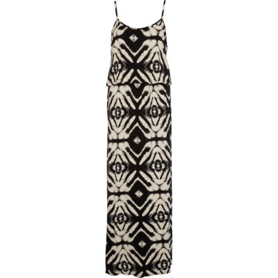 Beige symmetrical print waisted maxi dress