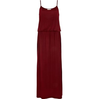 Red waisted cami maxi dress