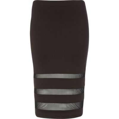 Black sheer panel pencil skirt