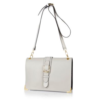 Grey leather buckle fold over bag 