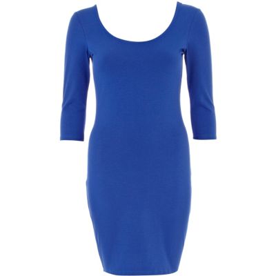 Blue scoop neck backless ballerina dress