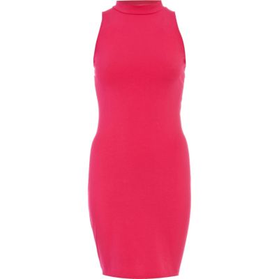 Pink turtle neck sleeveless bodycon dress