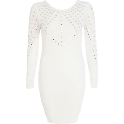 White mirror embellished bodycon dress