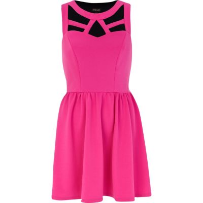 Pink cut out sleeveless skater dress