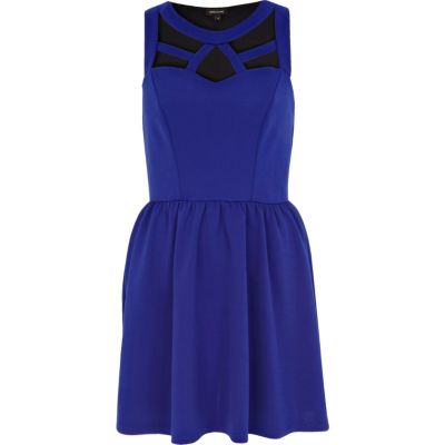Blue cut out sleeveless skater dress