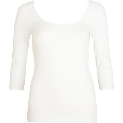 White scoop neck backless ballerina top