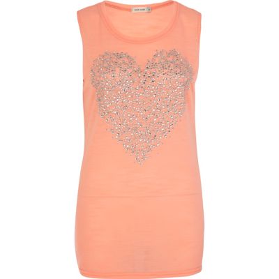 Coral heart embellished tank