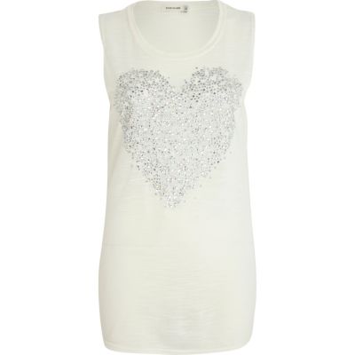 Cream embellished heart vest