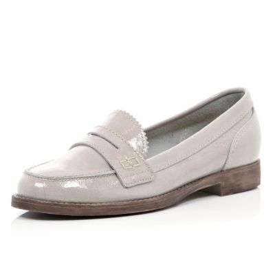 Grey leather classic slip on loafers