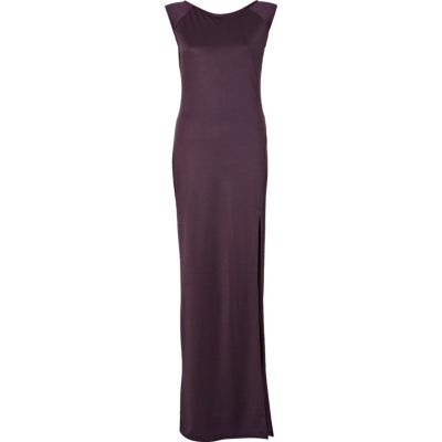 Dark grey side split low back maxi dress