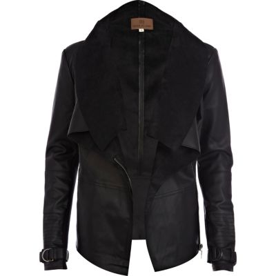 Black leather look waterfall jacket