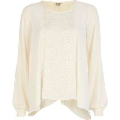 Cream lace insert petal-back blouse