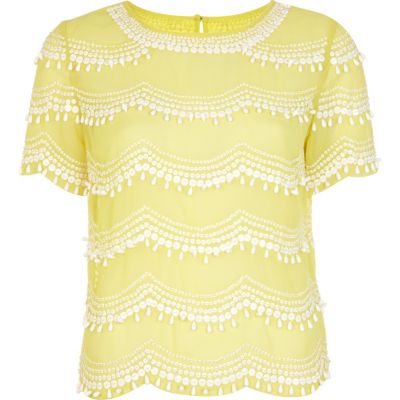 Yellow scallop embellished top