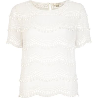 White scallop embellished top