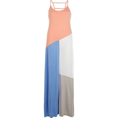 Coral colour block maxi dress
