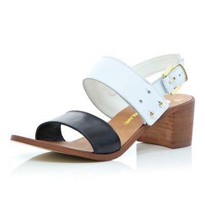 Black and white block heel sandals 