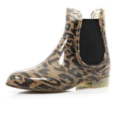 Brown leopard print chelsea boot wellies 