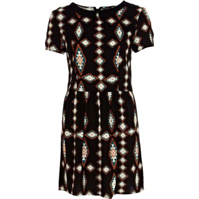 Black tribal print Peter Pan collar dress
