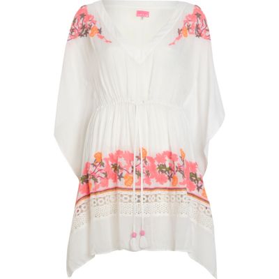 White havana floral print kaftan