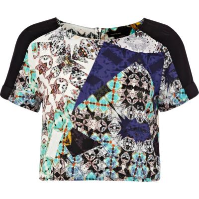 Blue kaleidoscope print crop top