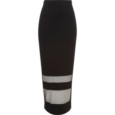 Black mesh insert maxi skirt