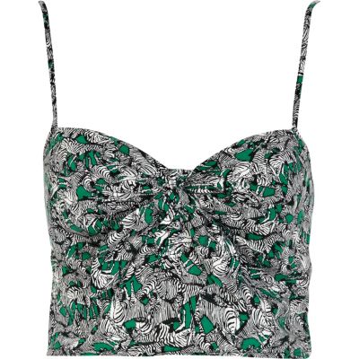 Green zebra print bow front bralet