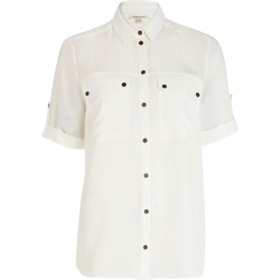 White boxy utility shirt