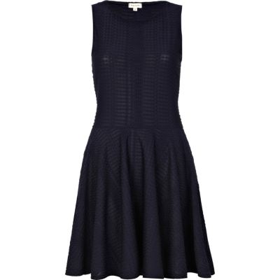 Navy textured sleeveless skater dress