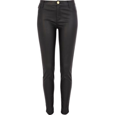 Black leather look skinny trousers