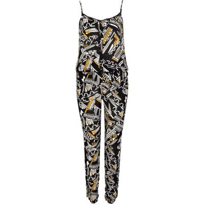Black tribal print cami jumpsuit