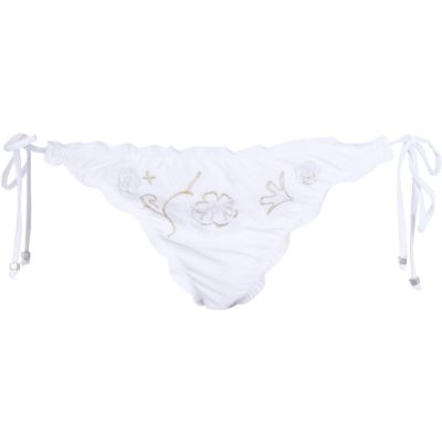 White 3D flower embellished bikini bottoms