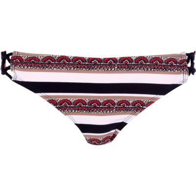 Black fan print stripe bikini bottoms