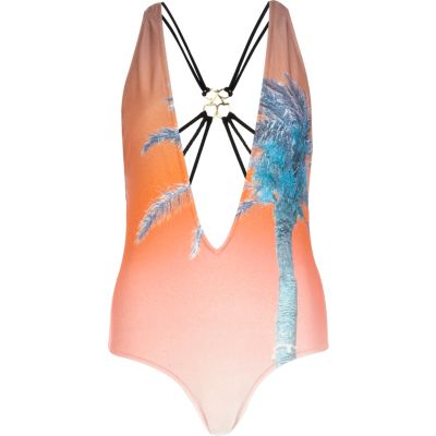 Orange Pacha tropical print plunge swimsuit