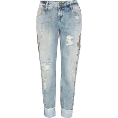 Light wash embellished Cassie boyfriend jeans