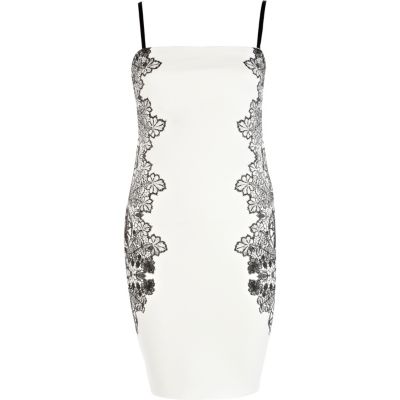 Black and white floral print bodycon dress