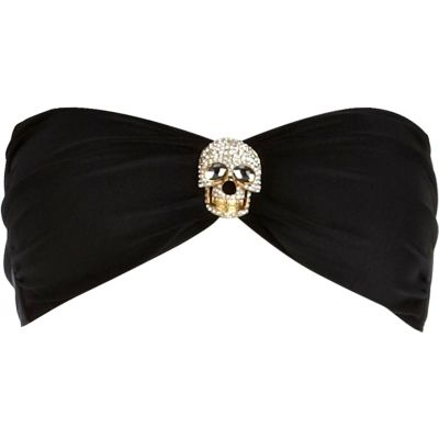 Black diamante skull bandeau bikini top