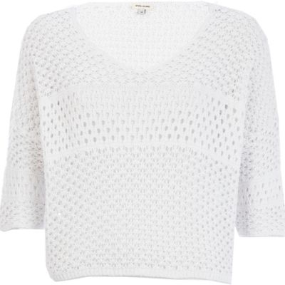 White mixed stitch crop jumper