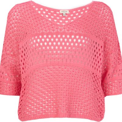 Pink mixed stitch crop jumper 