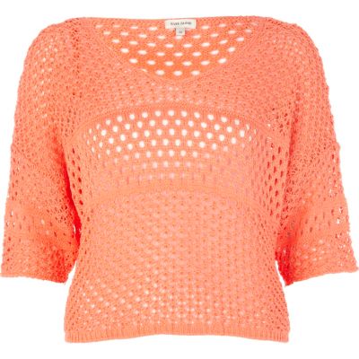 Orange mixed stitch crop jumper 