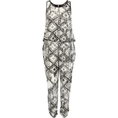 Black and white tribal print waisted jumpsuit