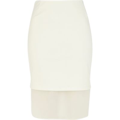 White double layered pencil skirt
