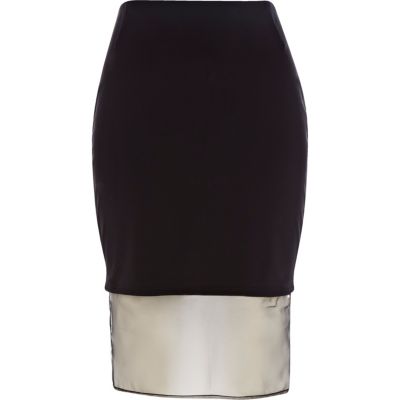 Black mesh insert pencil skirt
