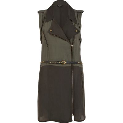 Khaki lightweight belted biker dress