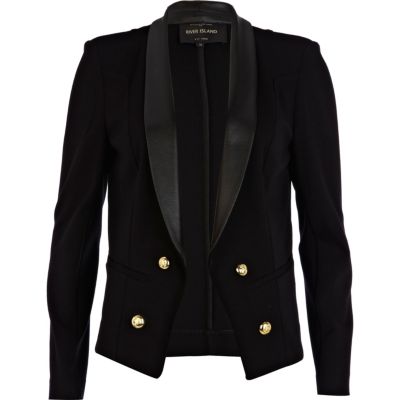 Black leather look collar blazer