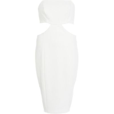 White flocked pattern cut out bandeau dress