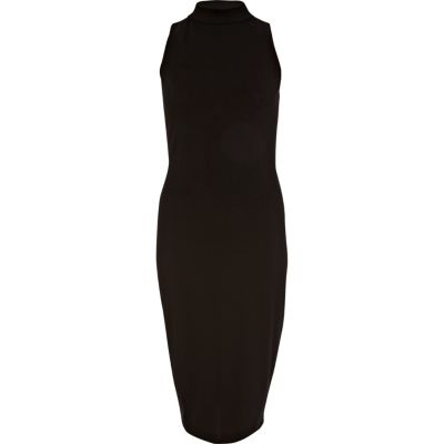 Black turtle neck sleeveless midi dress