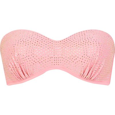 Pink diamante balconette bikini top