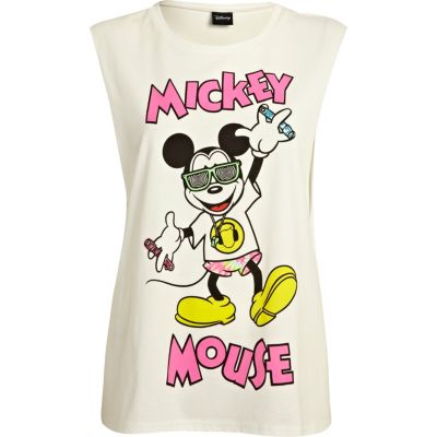 White Mickey Mouse glow stick print tank top