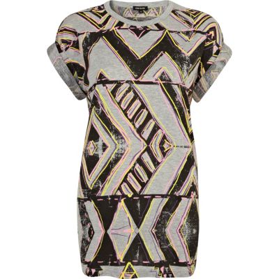 Grey fluro puff print oversized t-shirt